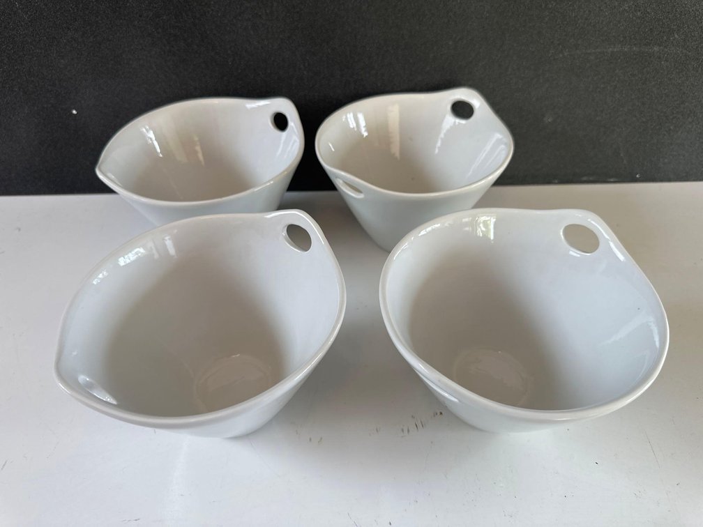 (X's 4) Crate & Barrel Handled White Bowls 