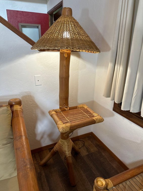Island Bamboo Rattan Style Side Table/Lamp Combo 