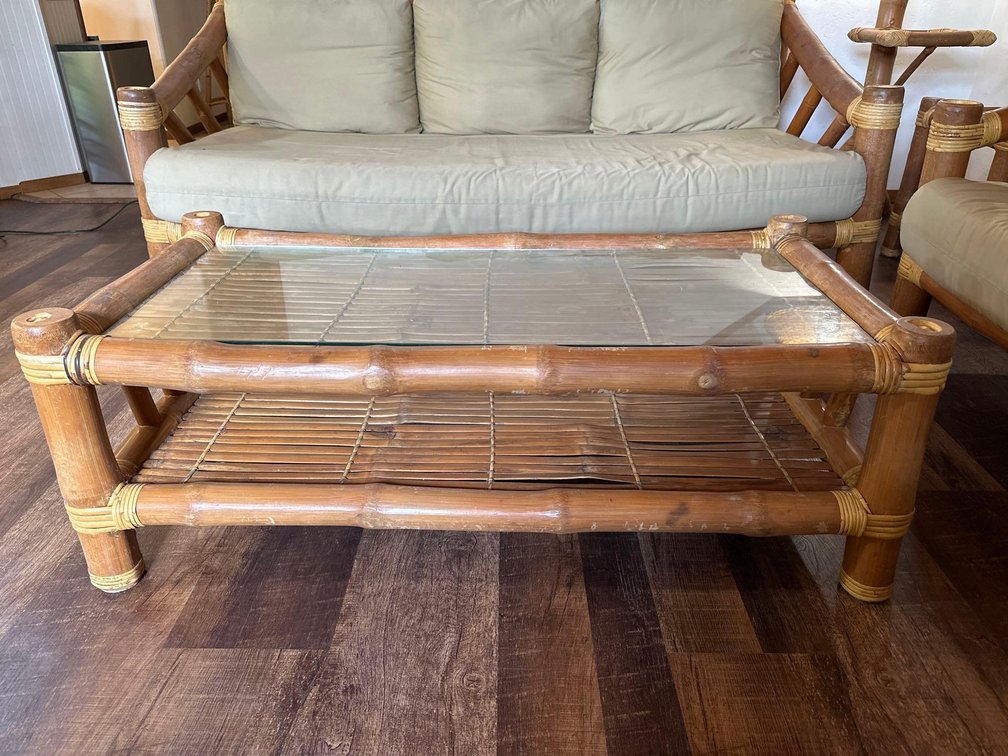 Island Bamboo Rattan Style Coffee Table with Glass Topper 