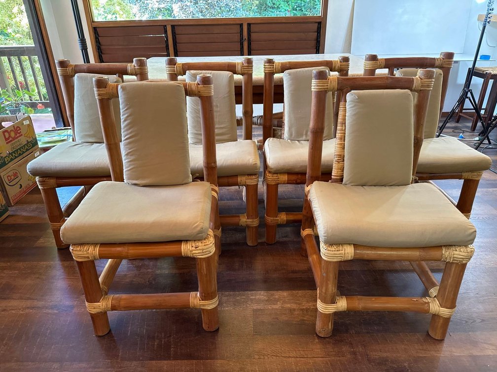 (X's 6) Bamboo Rattan Island Style Dining Table
