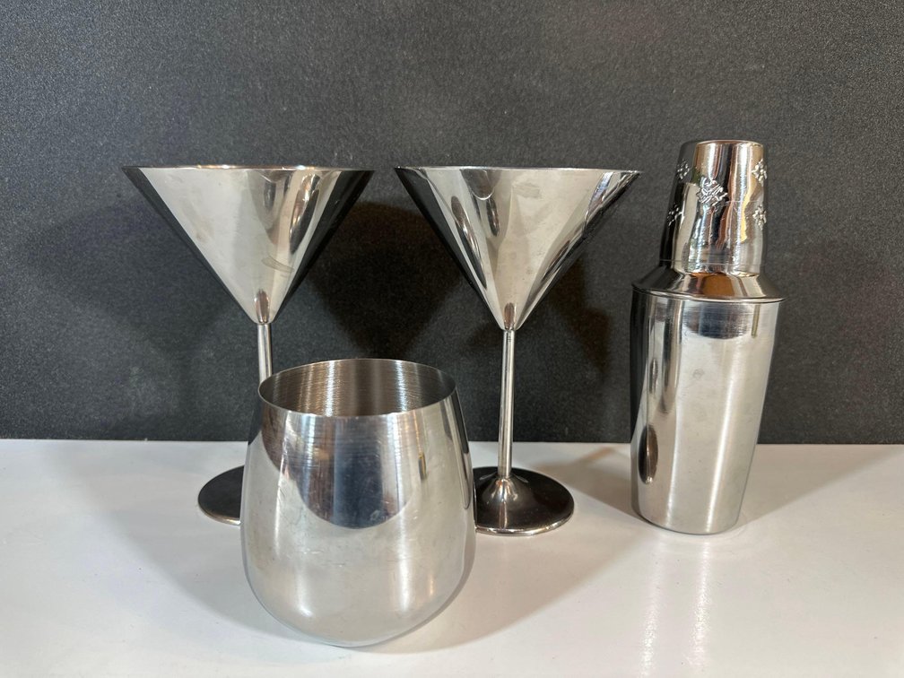 Metal Wine Glass, Martini Glasses and Shaker 