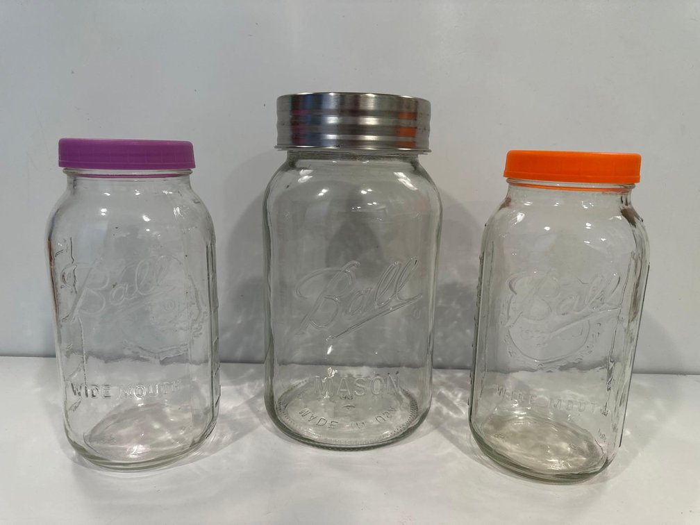 Three Large Ball Glass Jars with Lids 