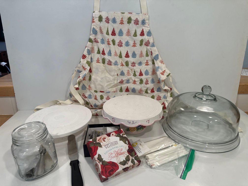 Cake Display Plates, Cake Decorating Rotating Stand, Apron and More 