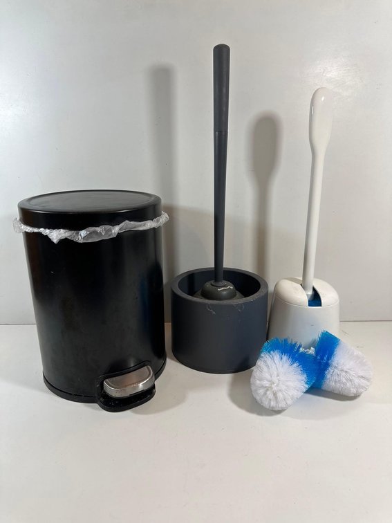 Toilet Bowl Brushes and Bathroom Trashcan 