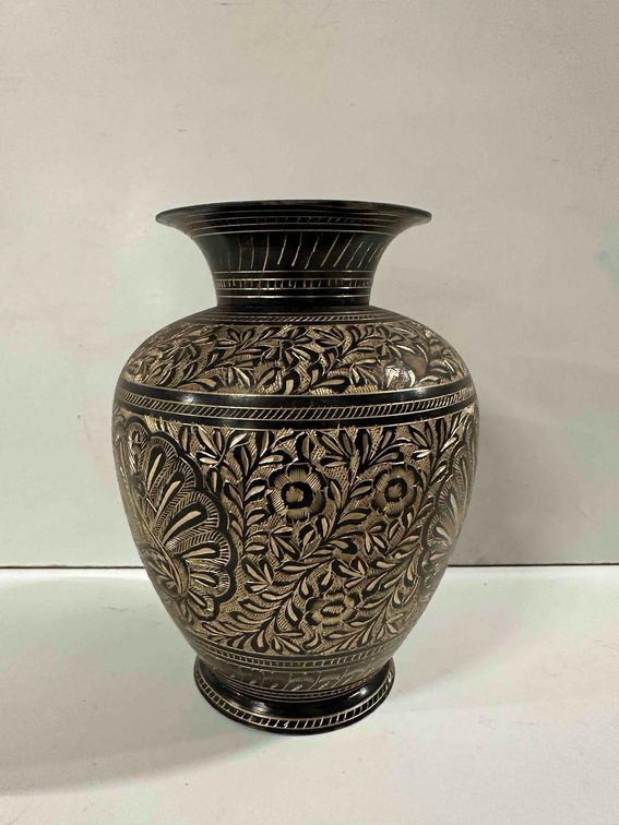 Vintage Brass Delfig Etched Peacock Design Vase 