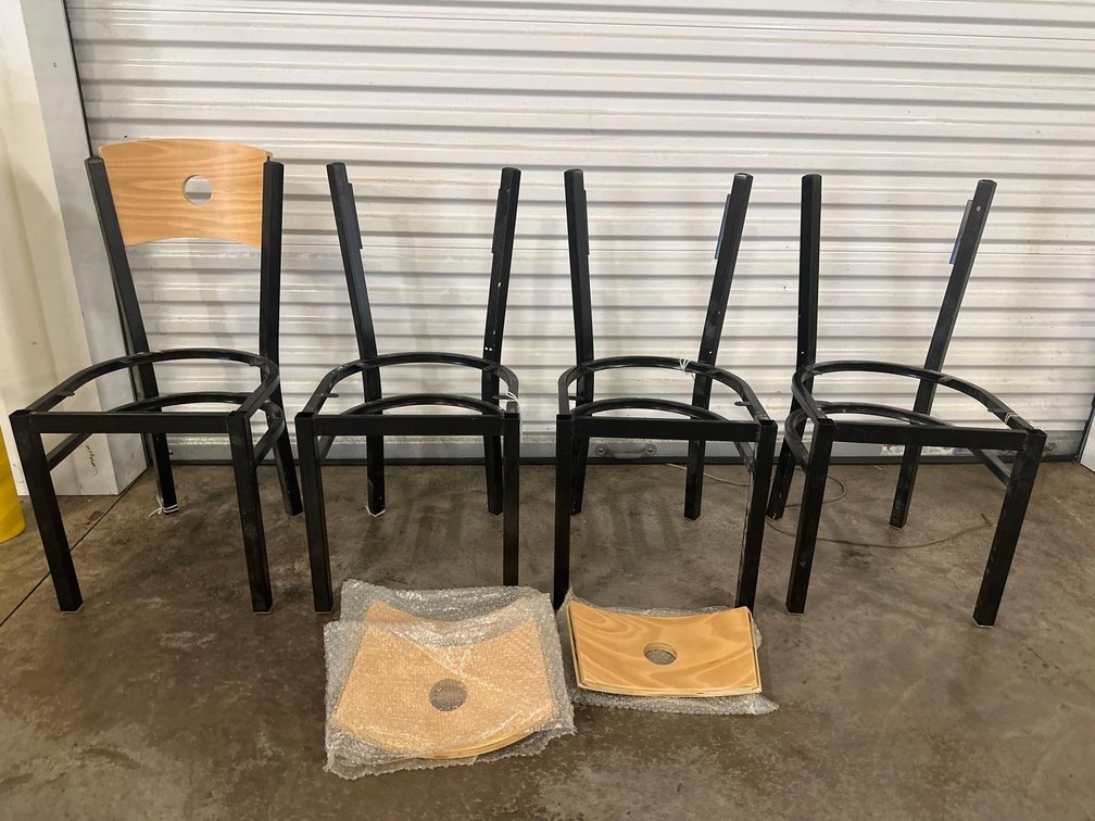 (X's 4) Disassembled Metal with Wood Back Dining Chairs - No Seats 