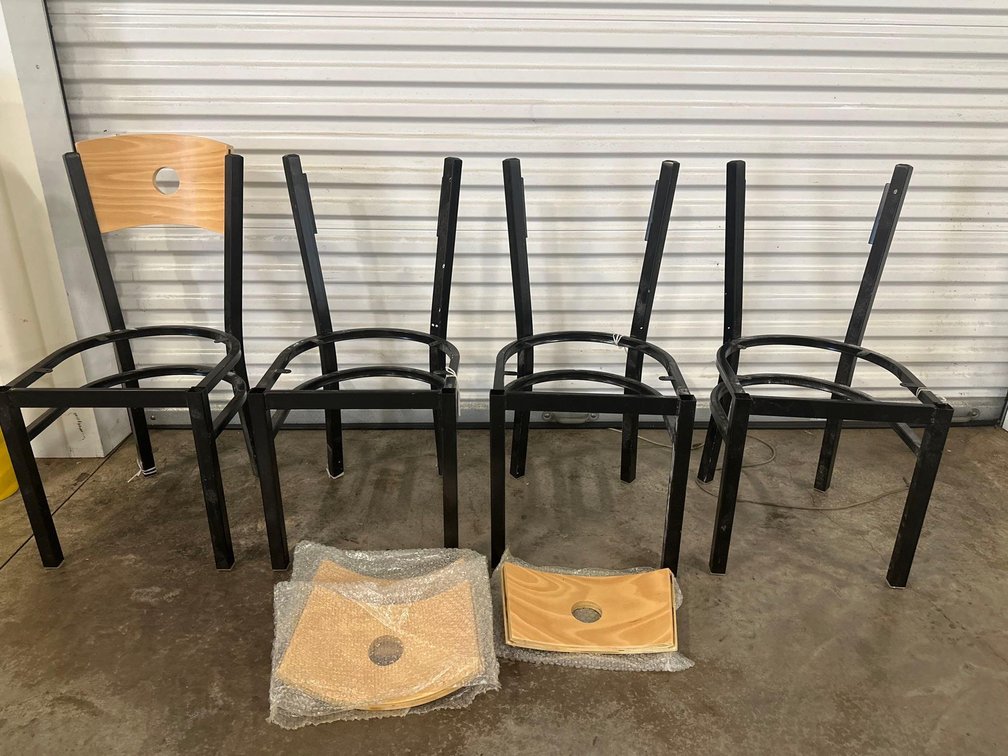 (X's 4) Disassembled Metal with Wood Back Dining Chairs - No Seats