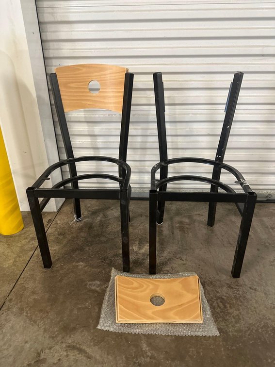(X's 2) Disassembled Metal with Wood Back Dining Chairs - No Seats