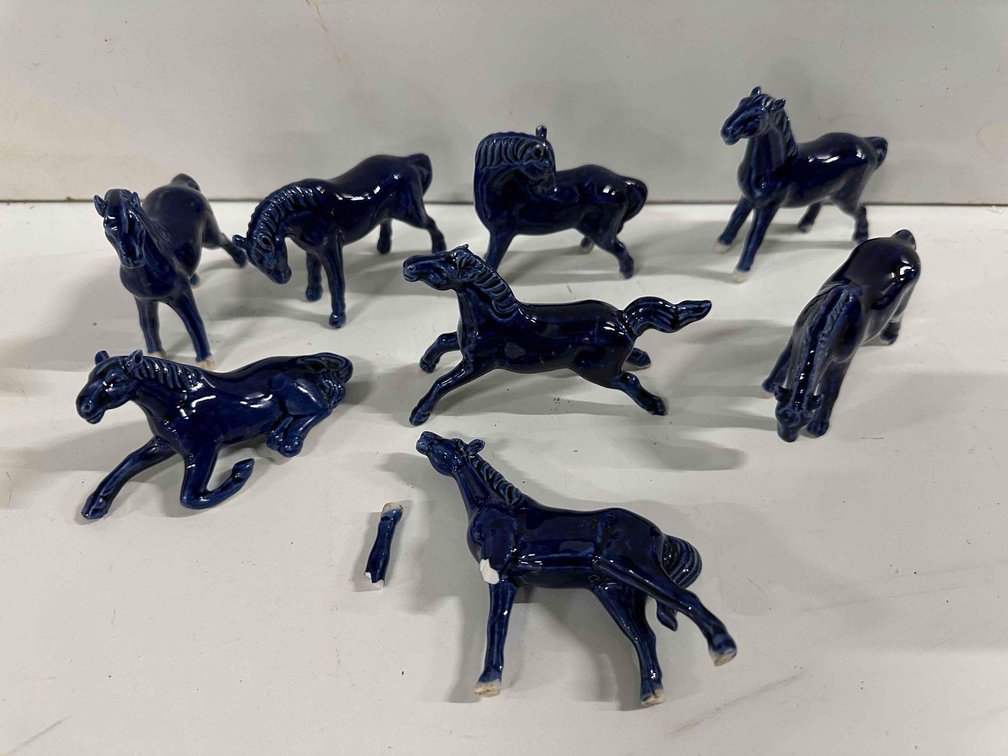 Hand Painted Blue Ceramic Horse Decor Pieces