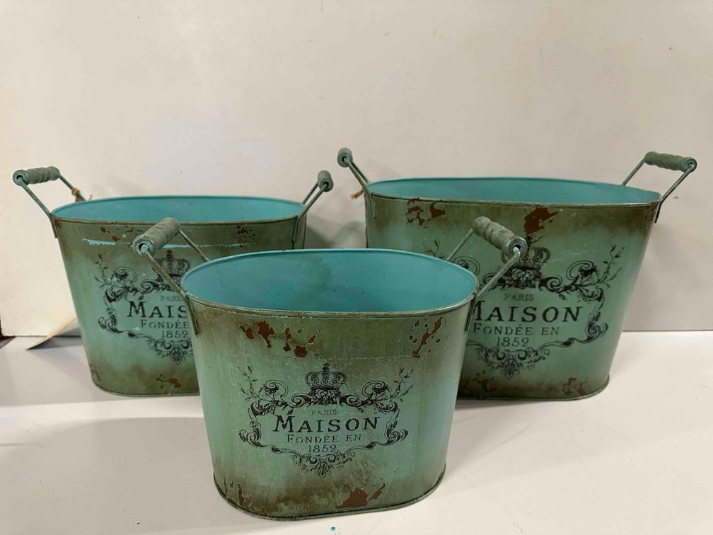 (X's 3) Paris Maison Design Rustic Bucket/Bins 
