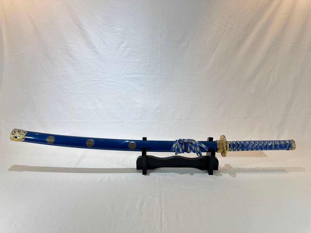 Samurai 440 Stainless Steel Sword with Blue Sheath and Stand 