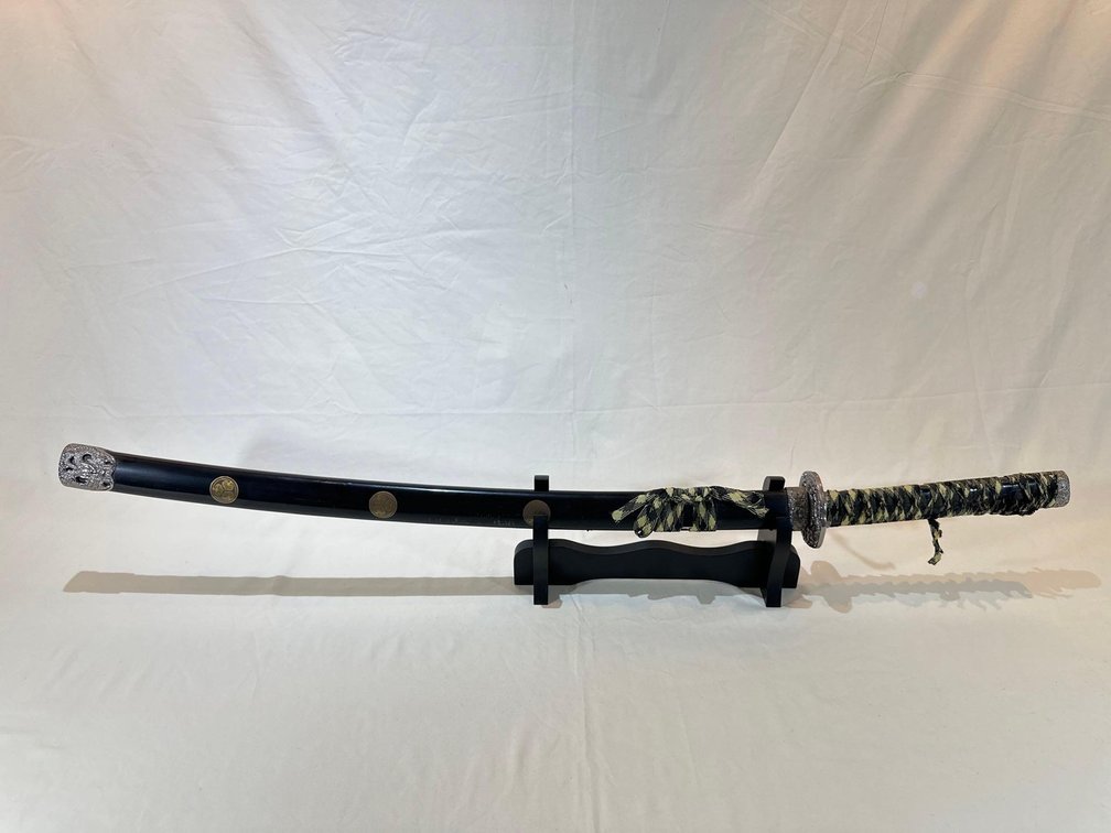Samurai Sword with Black Sheath and Stand 