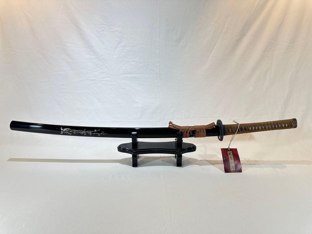 Samurai Sword with Black With Mother Of Pearl Inlay Sheath on Stand 