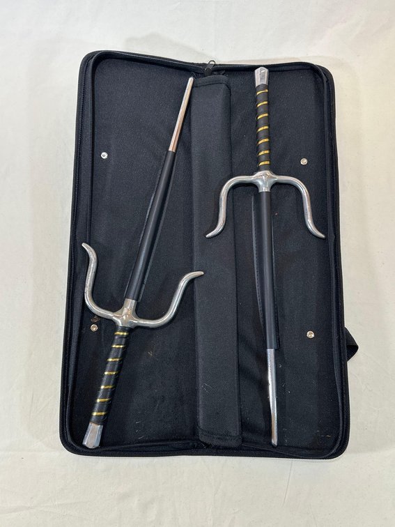 Pair of Hexagonal-Shaped Kobudo Sai with Case