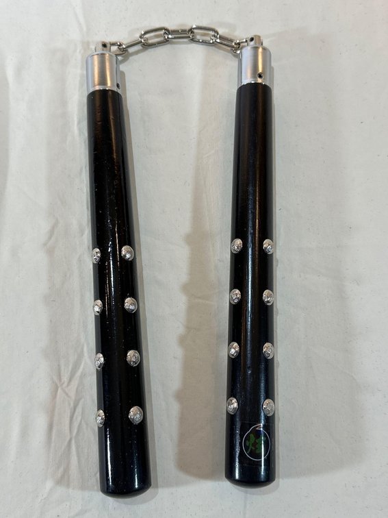 Wood and Chrome Studded Chain Nunchaku