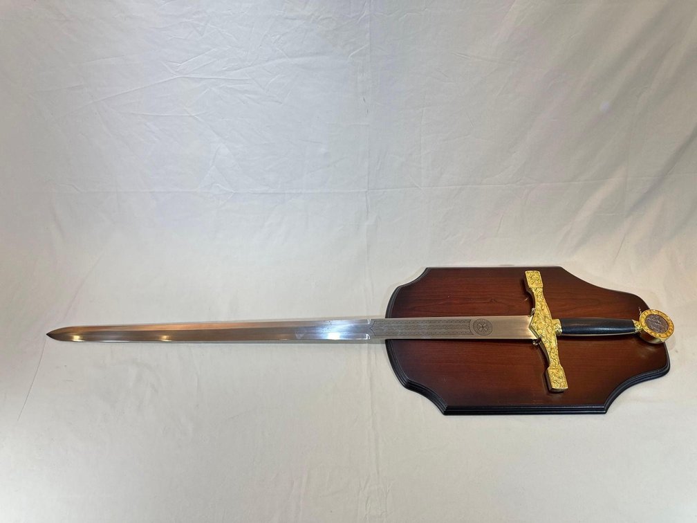Medieval "Excalibur" Style Sword on Display Plaque 
