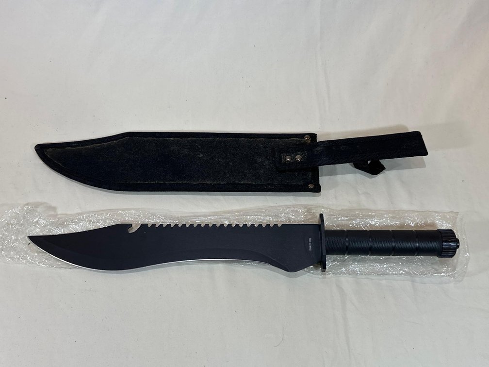 Solid Black Stainless Steel Bowie Knife with Sheath 