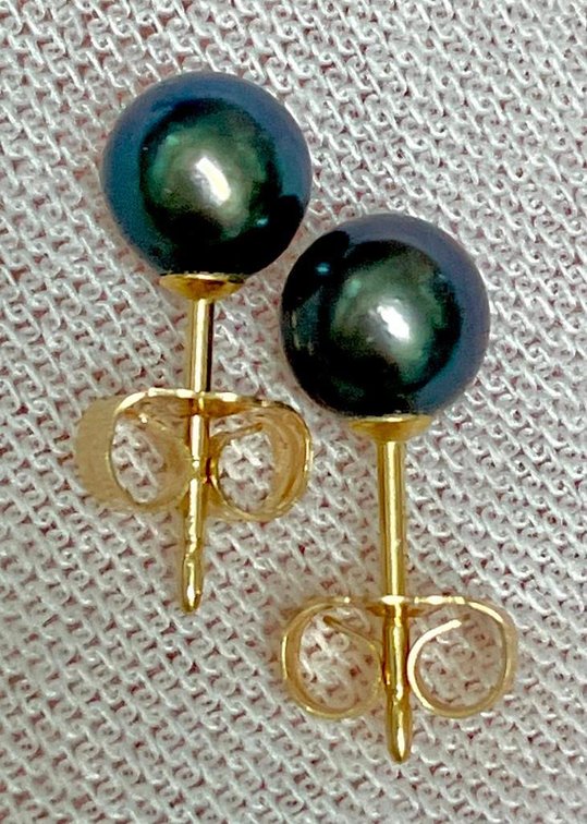 14K Solid Gold Earrings with Black Pearls