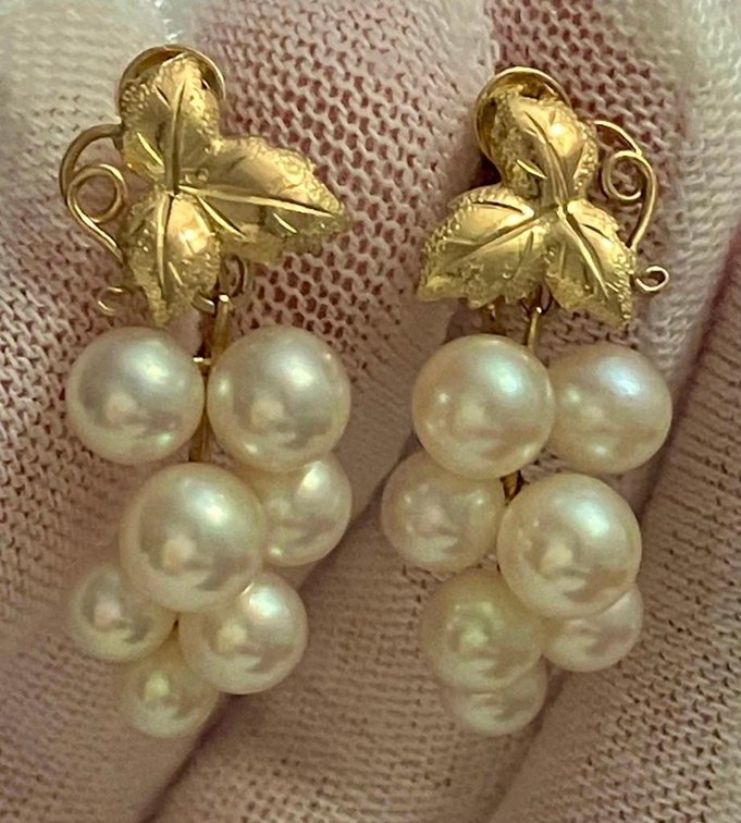 14K Solid Gold Earrings with Pearl Clusters   5.46 grams