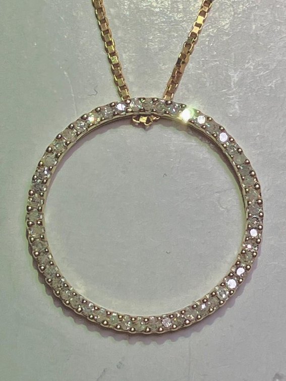 14K Solid Gold 20 Inch Box Chain with 10K Genuine Gold Diamond Infinity Pedant