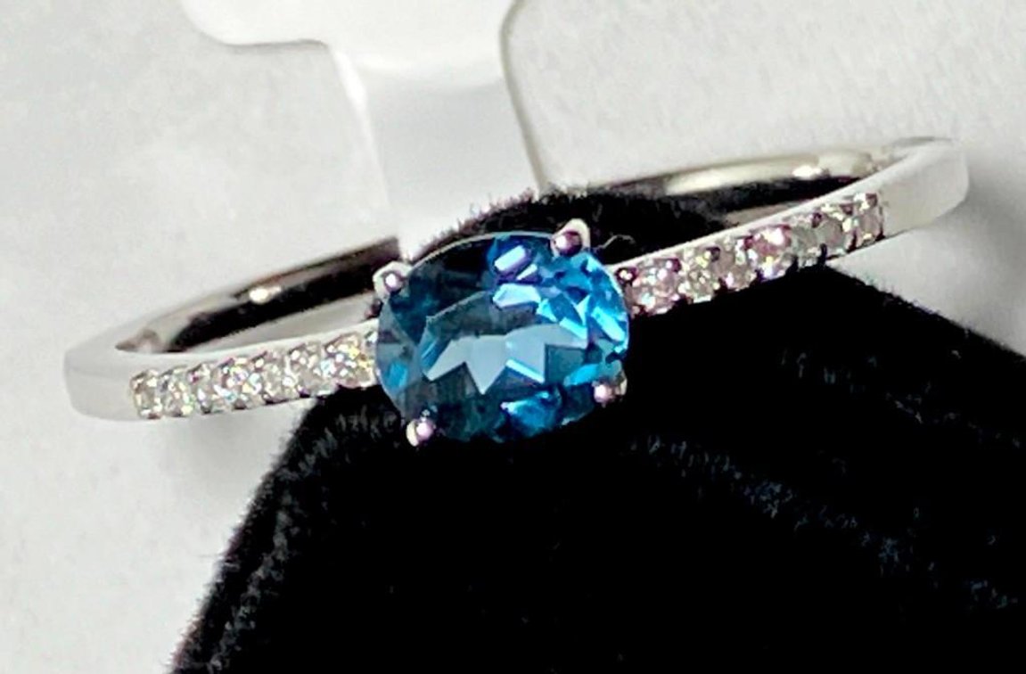 NEW 14K Solid Gold with Blue Topaz and Diamonds