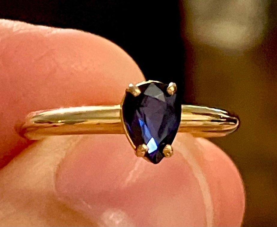 14K Solid Gold with Blue Sapphire Ring