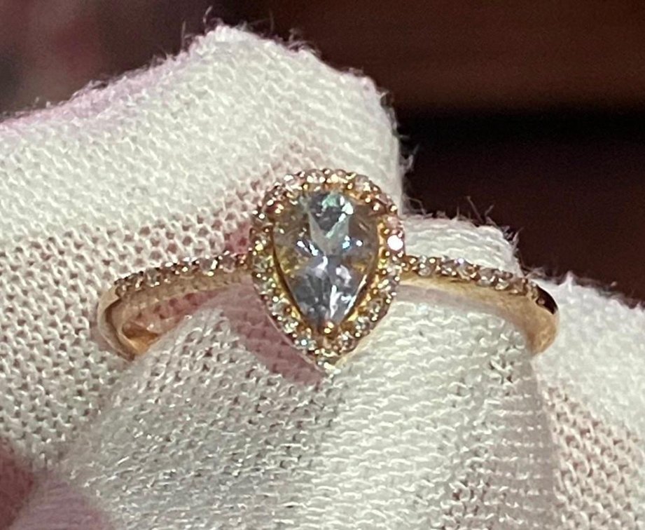 NEW 14K Solid Yellow Gold Natural Diamond Halo Blue Aquamarine Center Stone