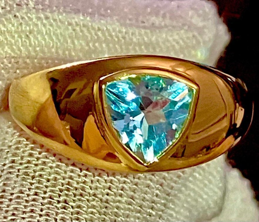 18K Gold Vermeil Ring with Trillion Cut Blue Topaz
