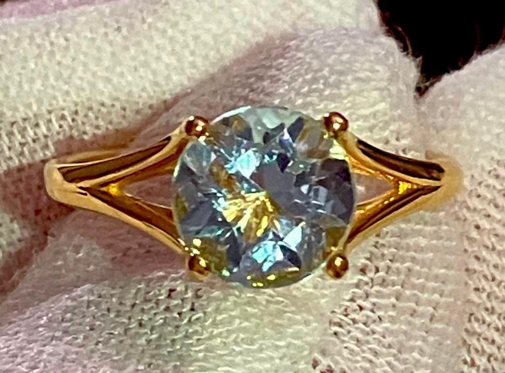 18K Gold Vermeil Ring with Brilliant Blue Topaz 