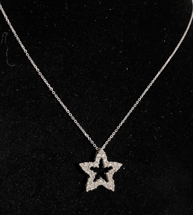 14K White Gold Chain with Diamond Star Pendant