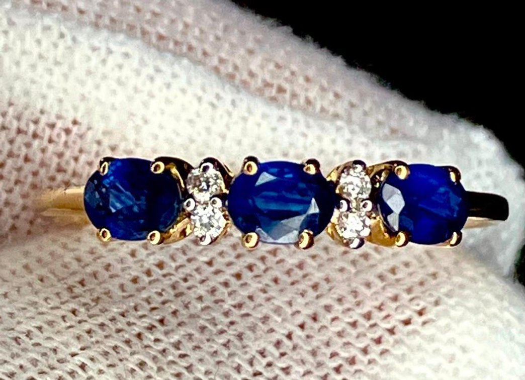 NEW 10K Genuine Gold Ring with Blue Sapphires and White Diamonds