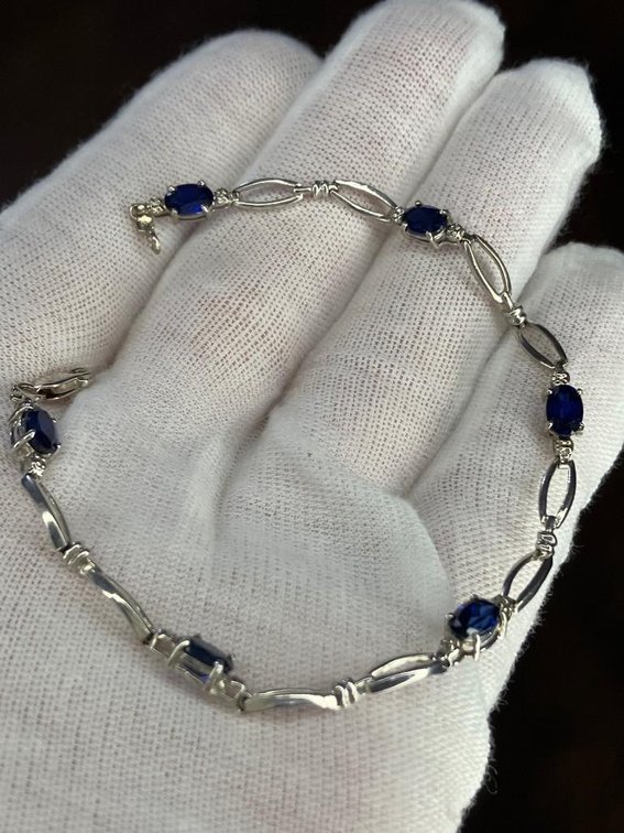 10K Genuine Gold Bracelet with Deep Blue Sapphires and Diamond Accents