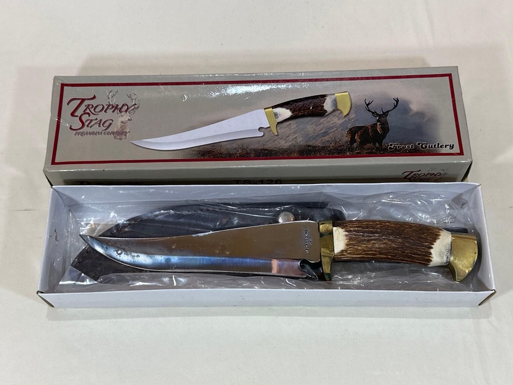 New in Box - Frost Cutlery Trophy Stag Knife with Sheath