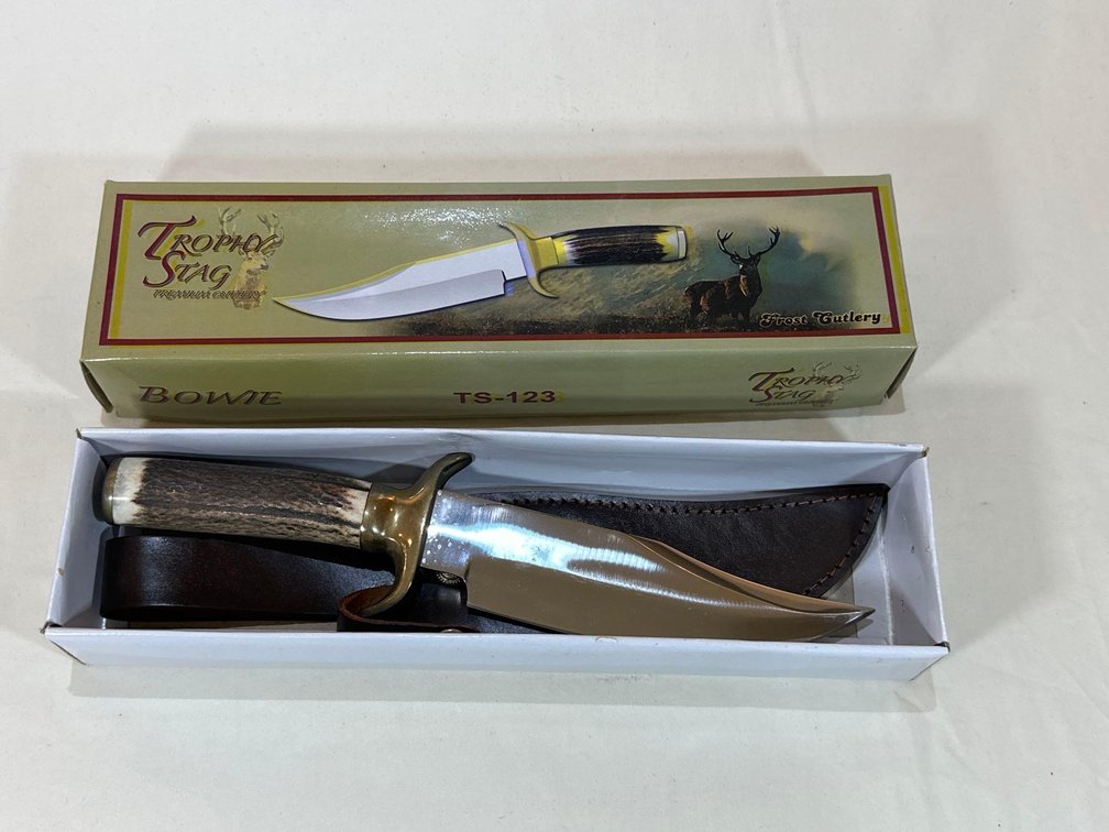 New in Box - Frost Cutlery Trophy Stag Knife with Sheath