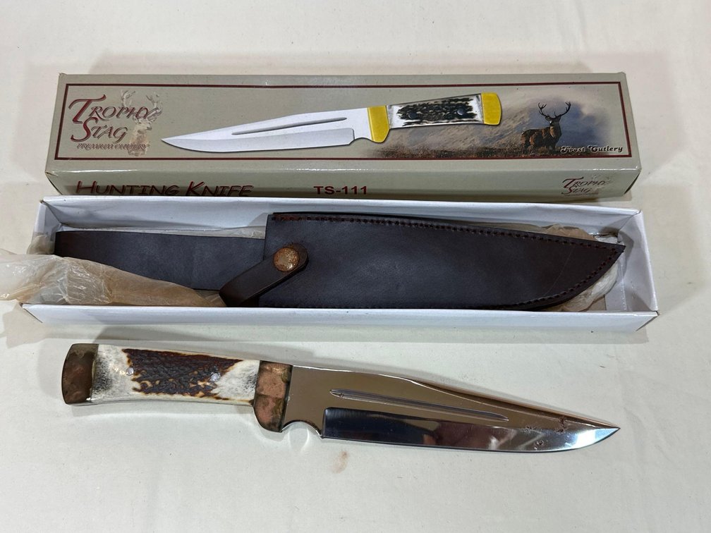 New in Box - Frost Cutlery Trophy Stag Knife with Sheath