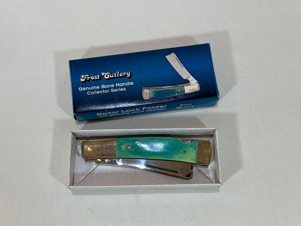 Frost Cutlery Genuine Bone Handle Collectors Series Razor Lock Folder Knife 