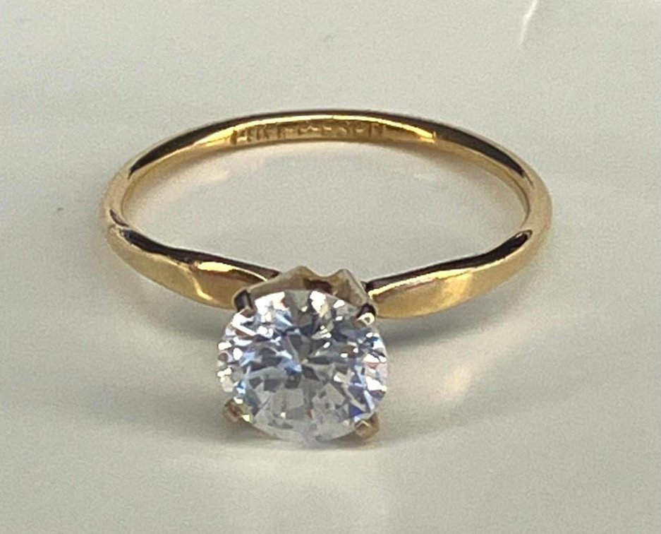14K Solid Gold Ring with 1 Carat Solitaire CZ 
