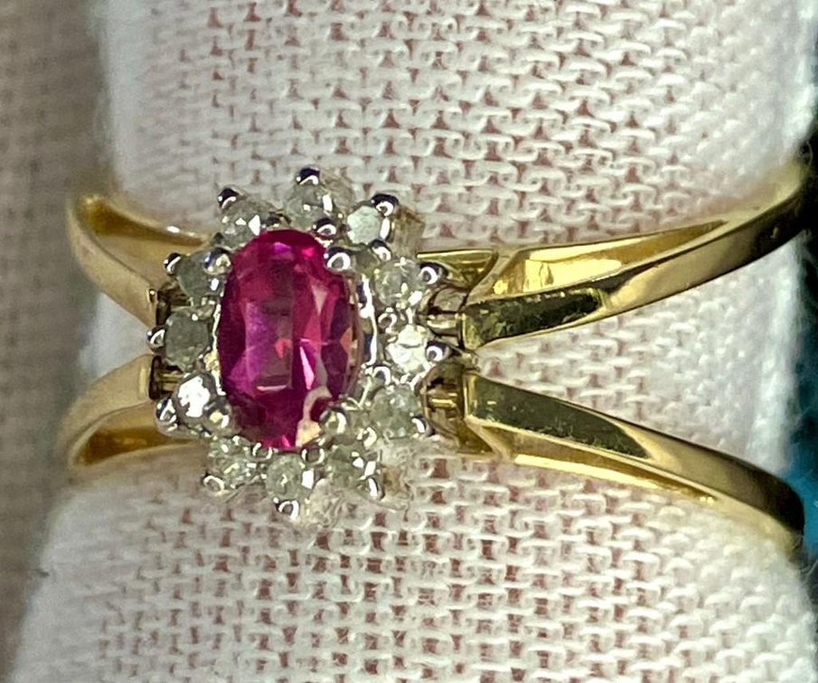 NEW 10K Genuine Gold Diamond and Pink Spinel Reversible Ring