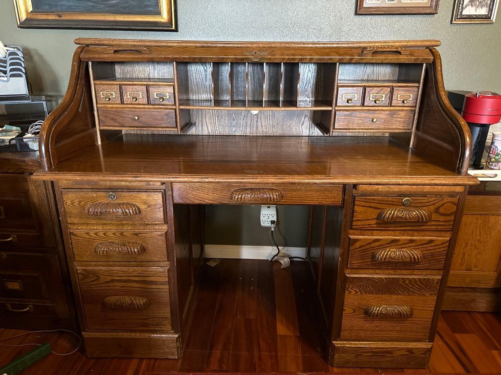 Vintage Solid Wood Roll Top Desk 