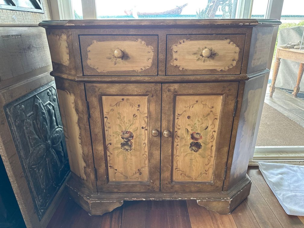Light Colored Painted Floral Design Entry Table/Cabinet  