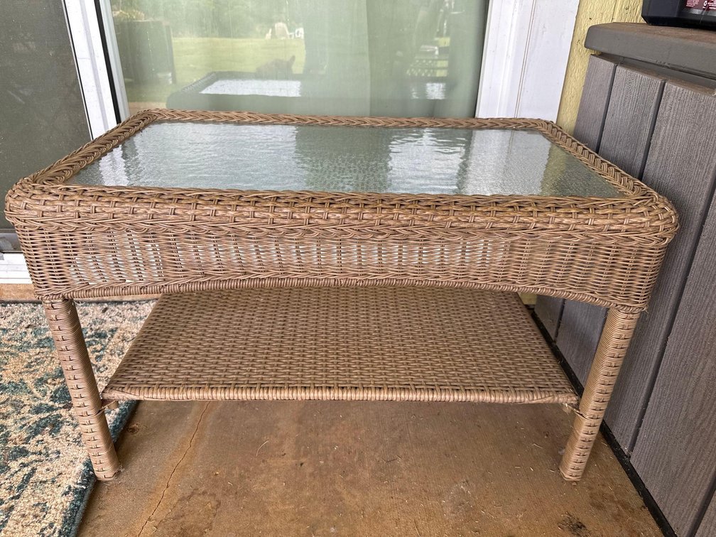 34" X 19" Wicker Style Glass Top Coffee Table 