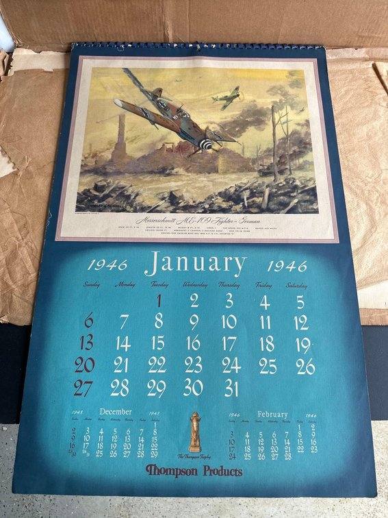 Vintage Thompson Products 1946 Aviation Calendar - Art Completed by Charles Hubbell