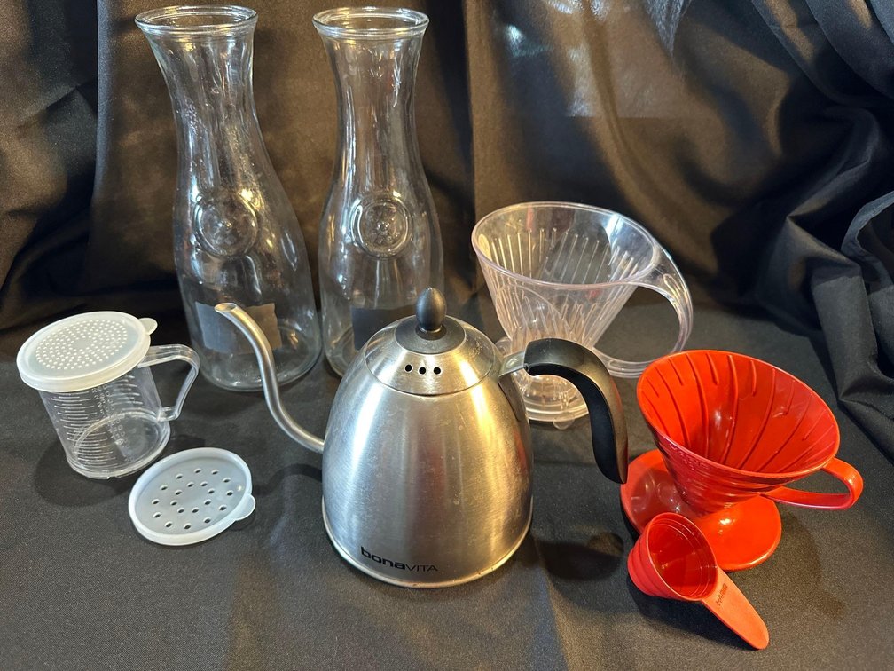 Glass Juice Pitchers, Tea Kettle and Pour Over Coffee Accessories 
