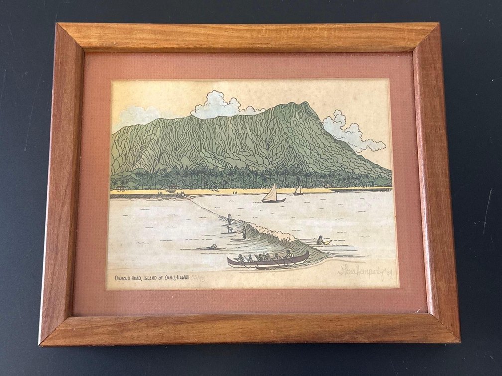 Framed Numbered 55/15 and Signed 1984 Diamond Head Art by Artist Ilona Hemperly 