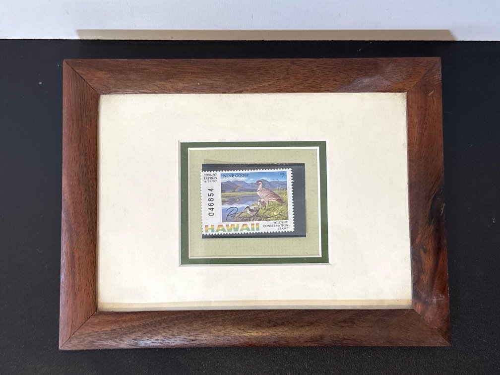 Koa Wood Frame 1996-97 Nene Goose Hawaii Wildlife Conservation Stamp 