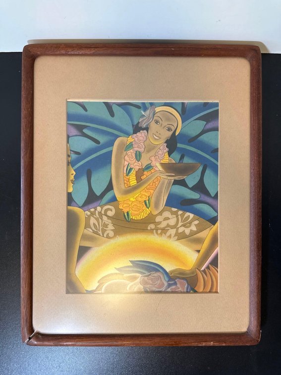 Vintage Wood Framed Hawaiiana Art 