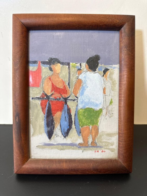 Koa Wood Framed Original Painting Signed D.R. from 1990