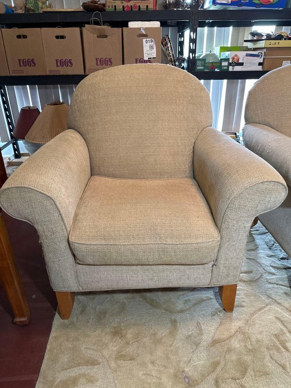 Light Colored Arm Chair - Needs Repair 