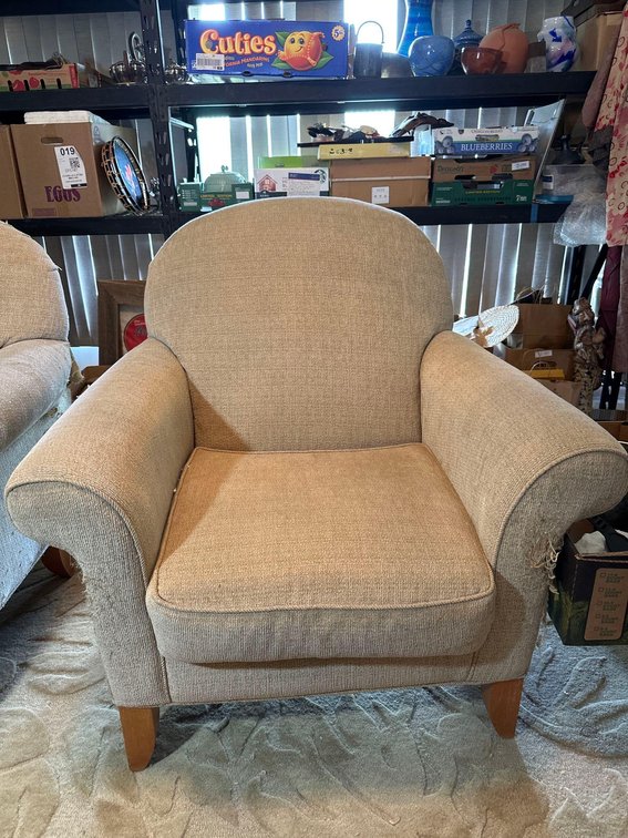 Light Colored Arm Chair - Needs Repair 