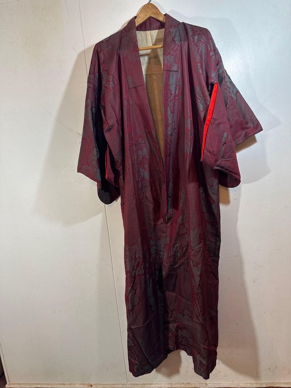 Dark Red Floral Kimono 